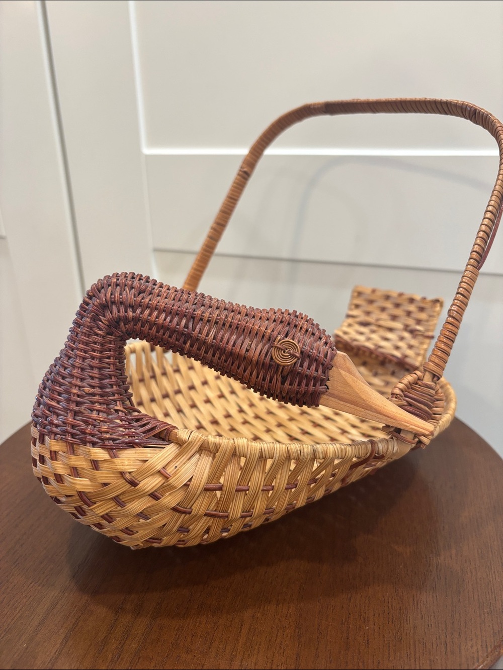 Handwoven Brown & Tan Wicker Basket Duck Goose